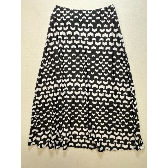 Robert Louis Womens A-Line Midi Skirt Size L Black White Geometric Casual Chic - Picture 9 of 11